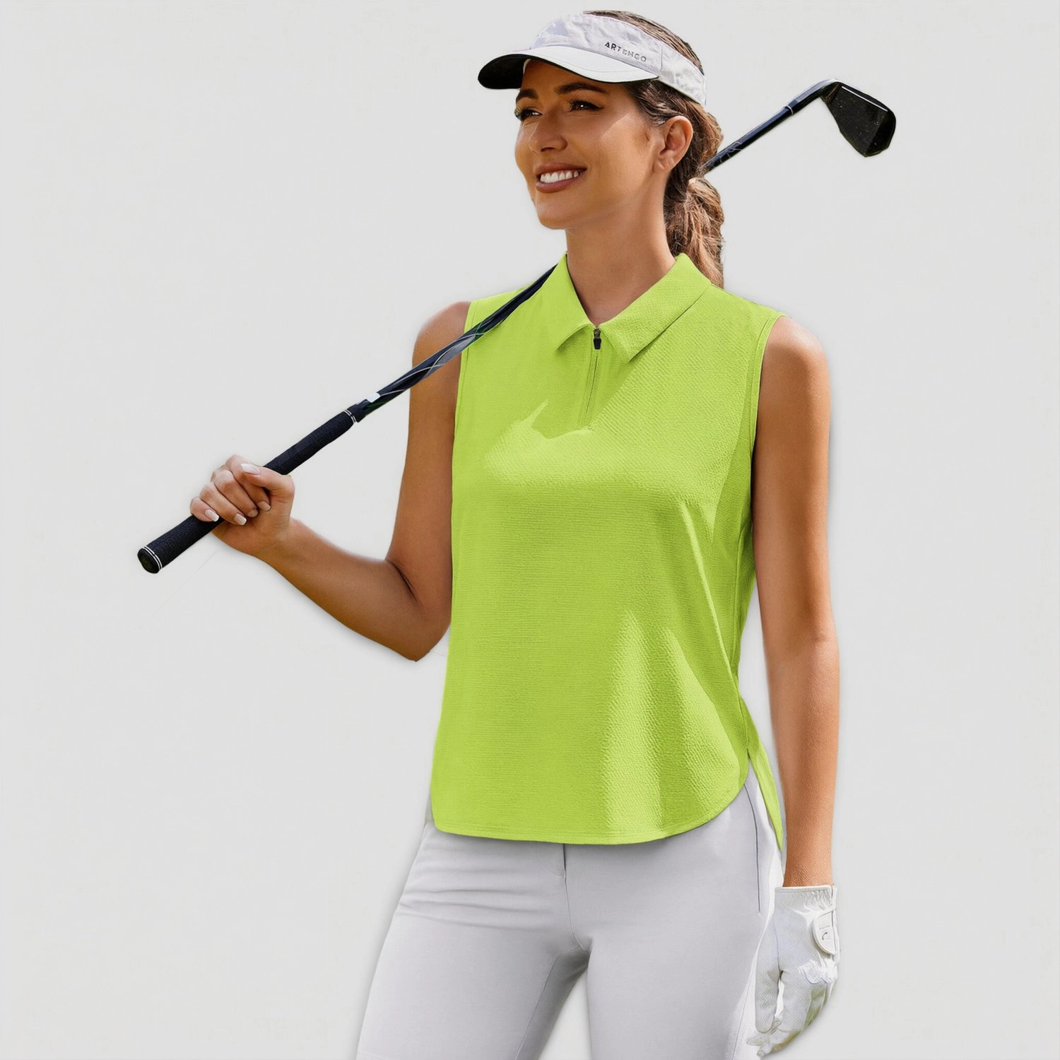 Pinspark Womens Sleeveless Polo Shirts Zip Neck Collared Casual Summer Golf Tank Tops