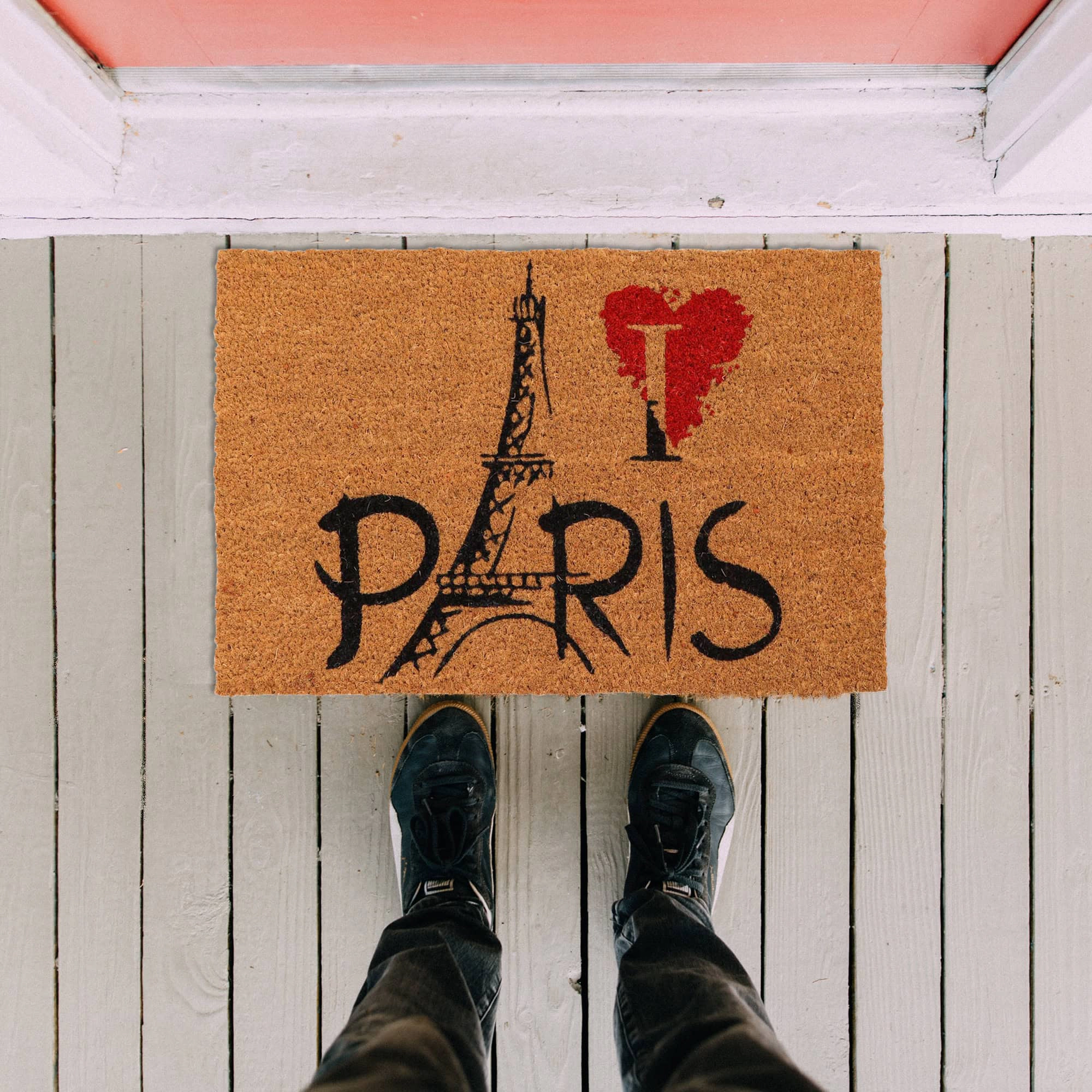 Evideco French Home Goods Natural Paris Eiffel Coir Doormat 24 x 16 Inches