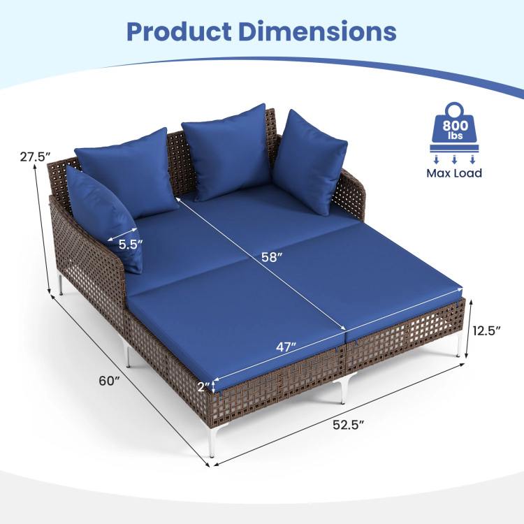 Hivvago Outdoor Rattan Double Daybed Wicker Chaise Lounge