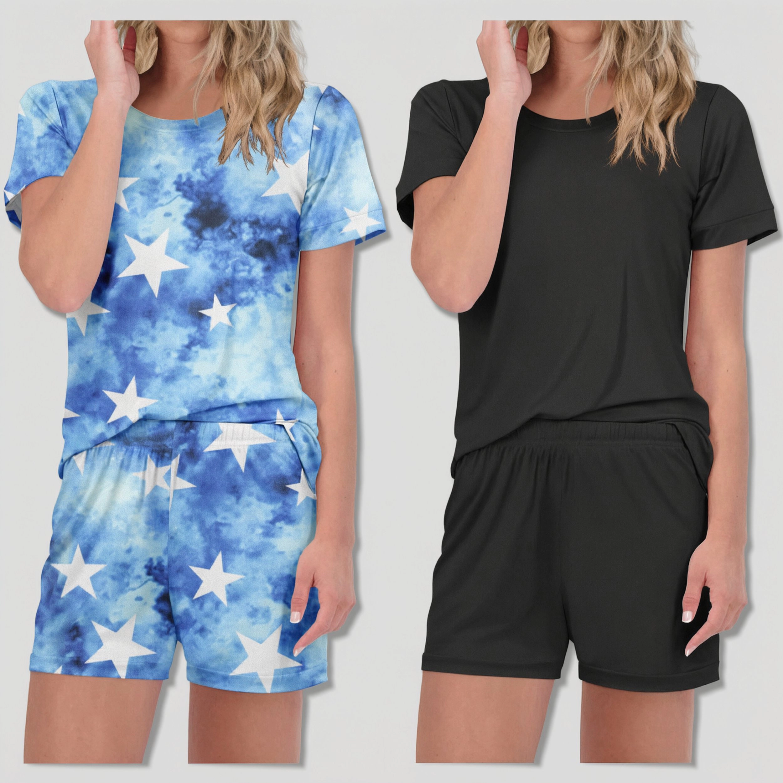 Ekouaer Women's V Neck Short Sleeve 2 Piece Pajama Lounge Set