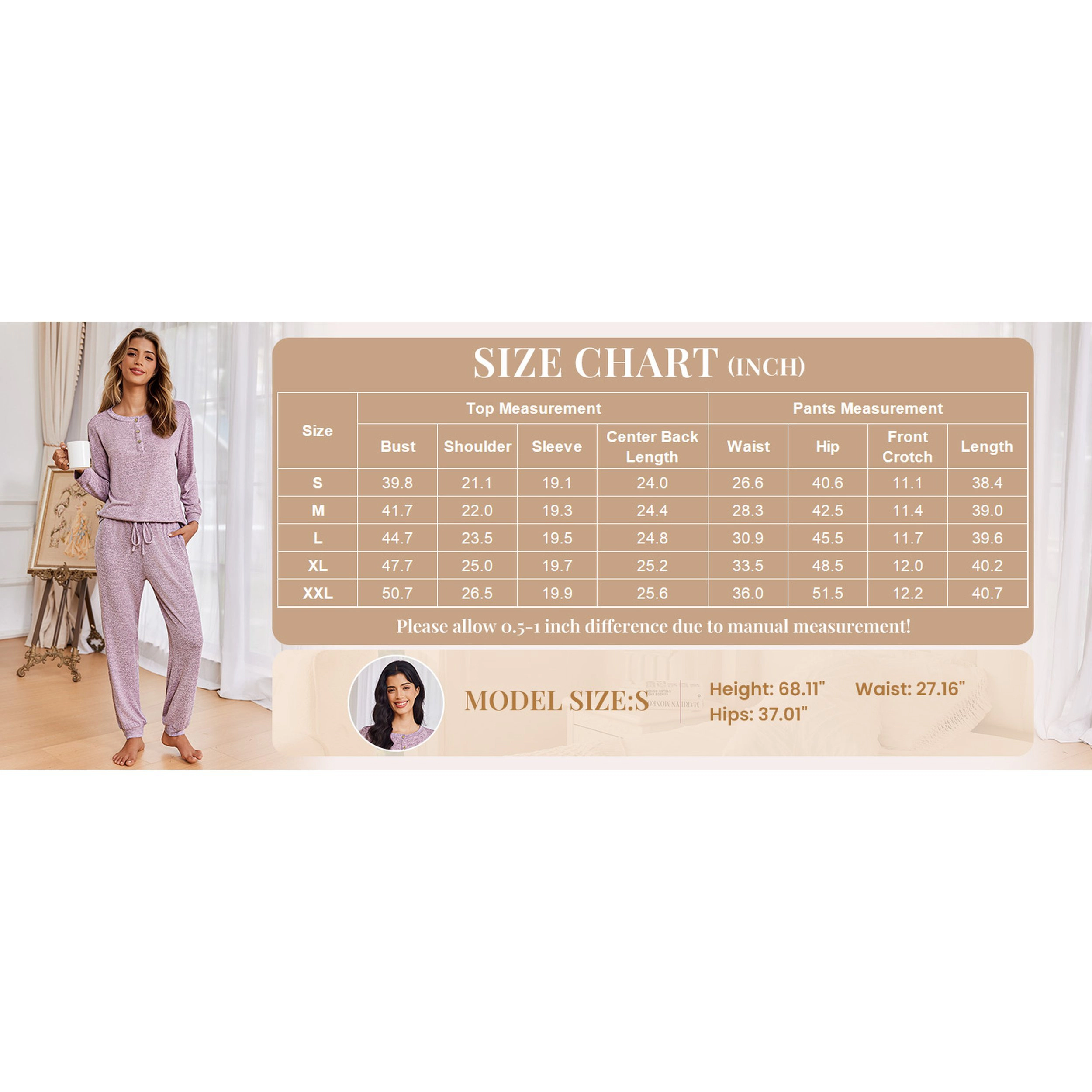 Ekouaer Women's Henley V Neck Long Sleeve Top & Jogger Pants Set