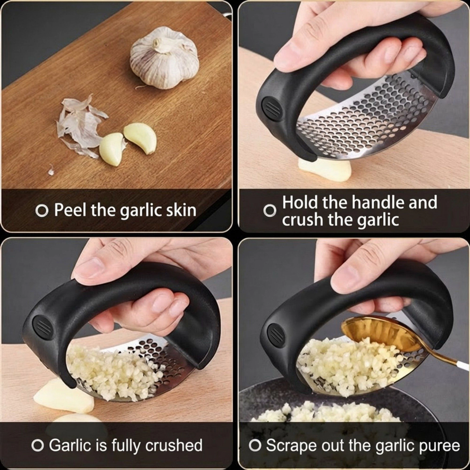 Alilang Unisex 3 Piece Garlic Press Set Handheld Mincer Crusher Tools with Ergonomic Handle