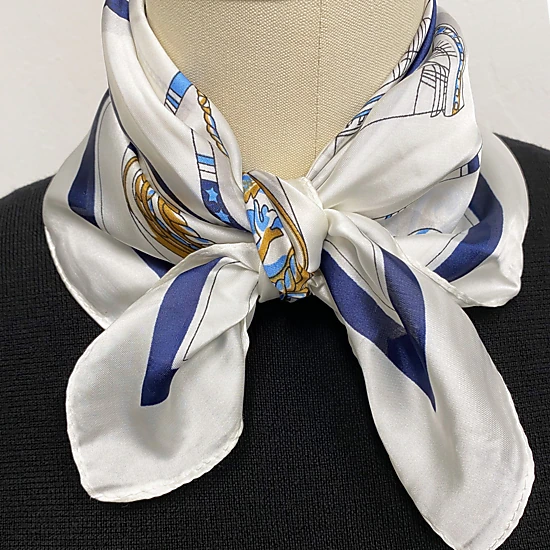 Wrapables Women's Satin Square Scarf Neckerchief, 26.5 x 26.5 Inch, Nautical Blue