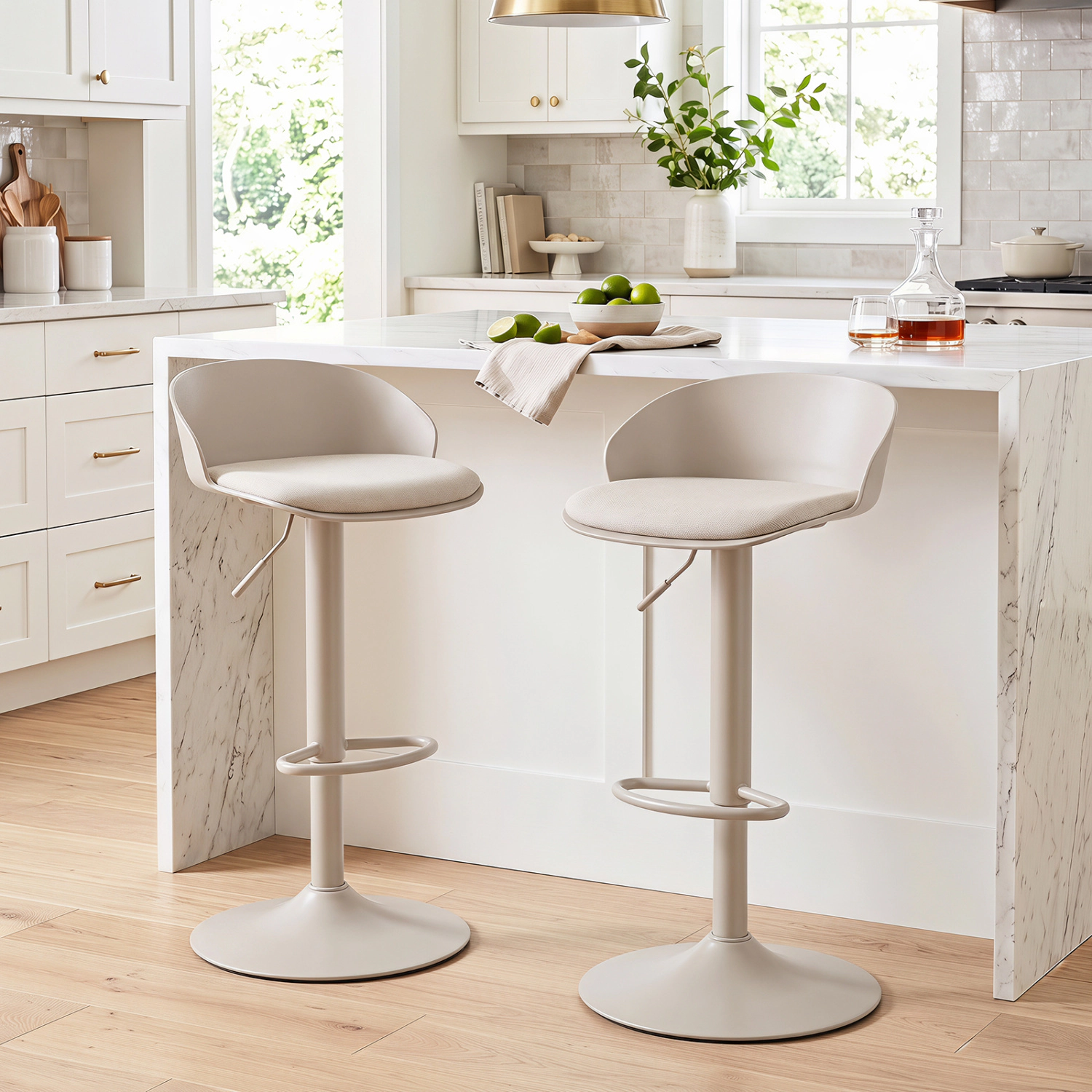 LJG Set of Adjustable Swivel Bar Stools with Back & Footrest 330 LBS for Dining