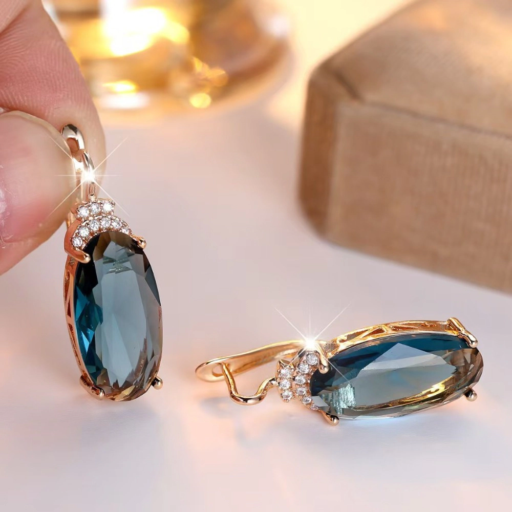 Elegant Oval Smoky Blue Crystal Drop Earring