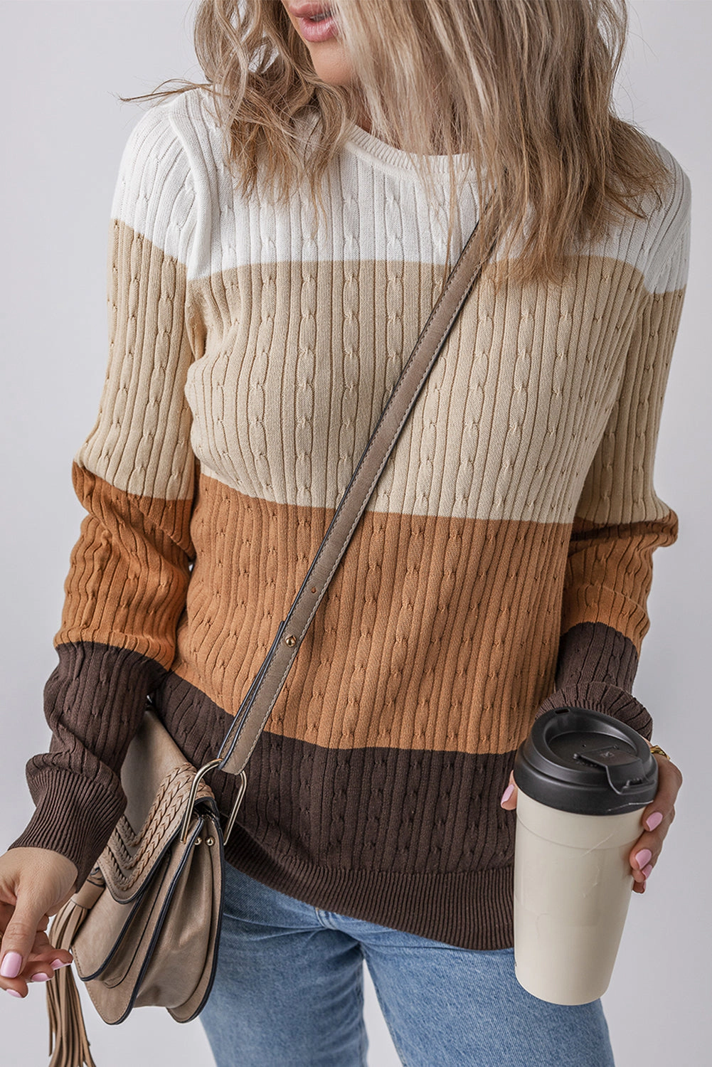 Threaded Pear Women's Madison Colorblock Cable Knit Sweater