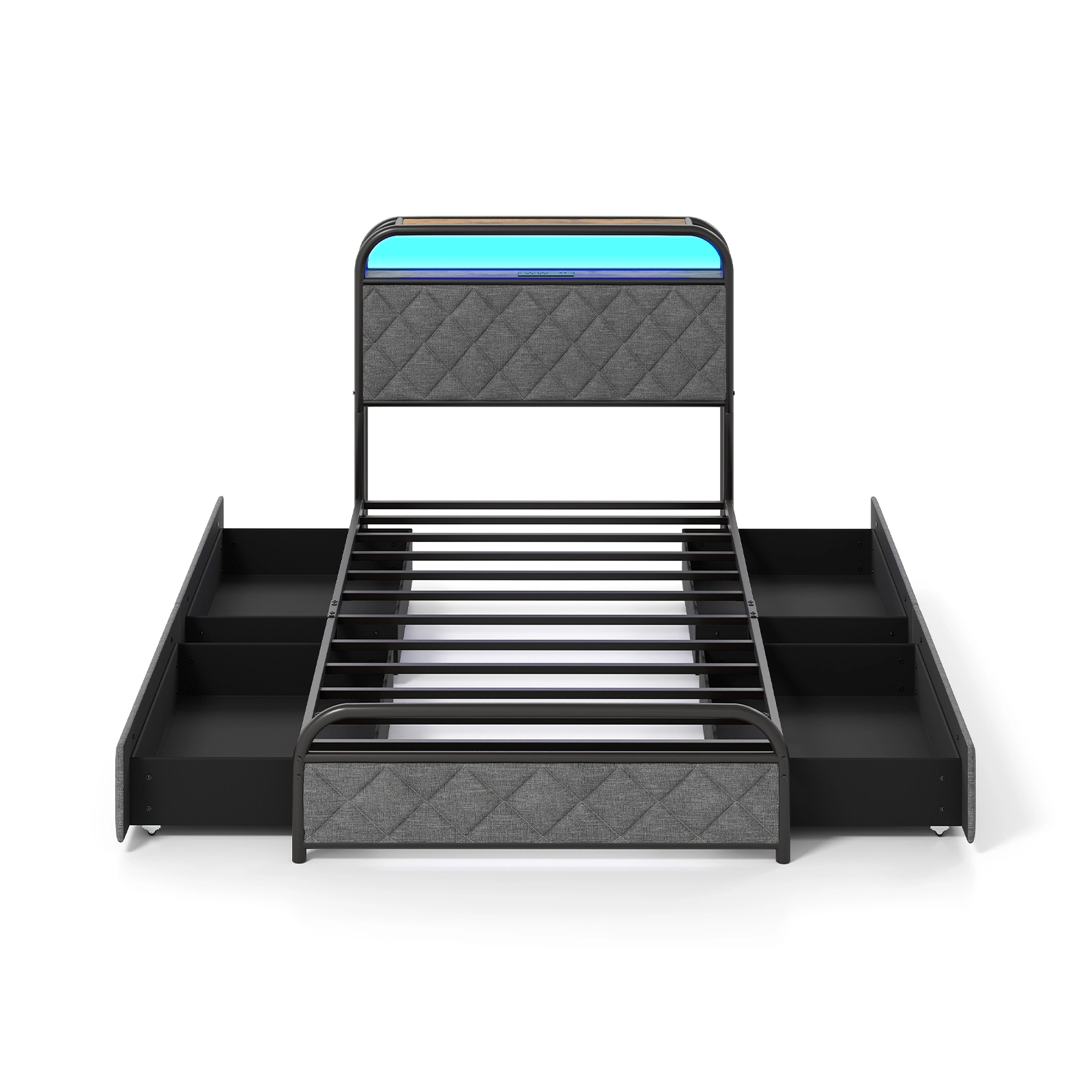 SUGIFT Twin Size Bed Frame with Multi-Color LED Lights, Headboard Storage, Drawers and Charging Station 440-lb Capacity