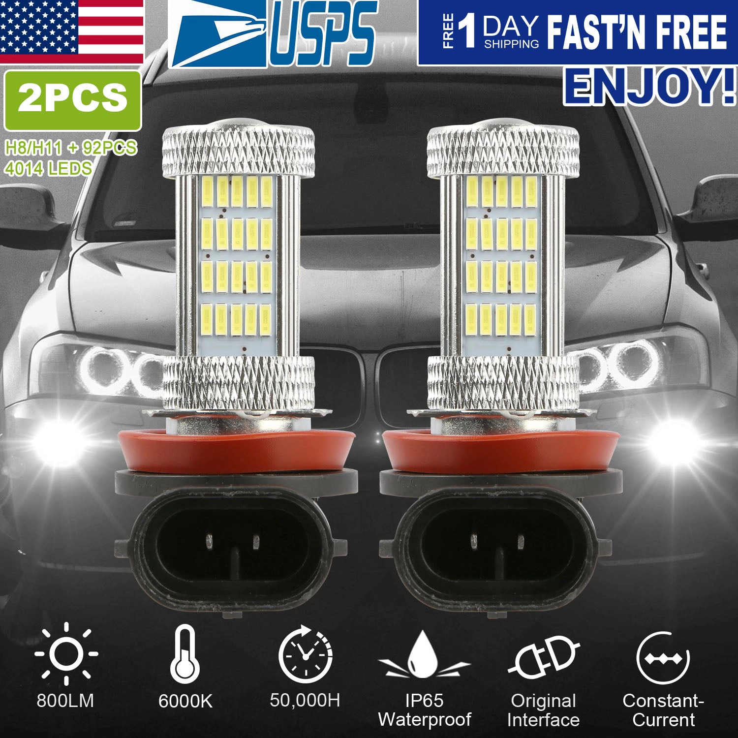 GBruno 2-Piece H8/H9/H11 LED Fog Light Bulbs