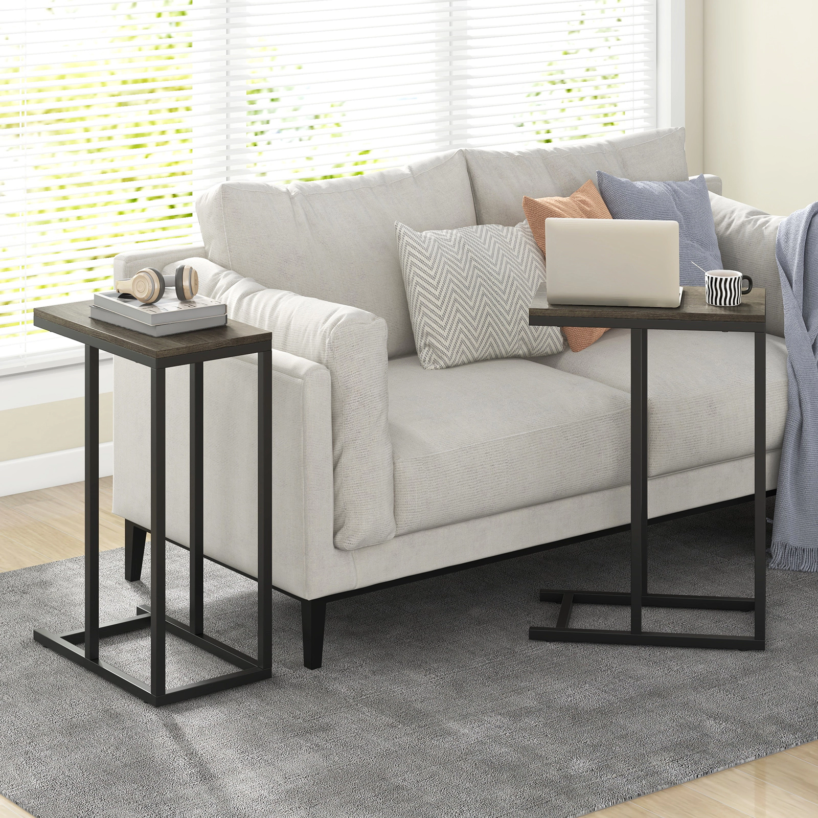 SUGIFT Heavy-Duty Metal Frame and 1 Low Base C-Shaped Side Table