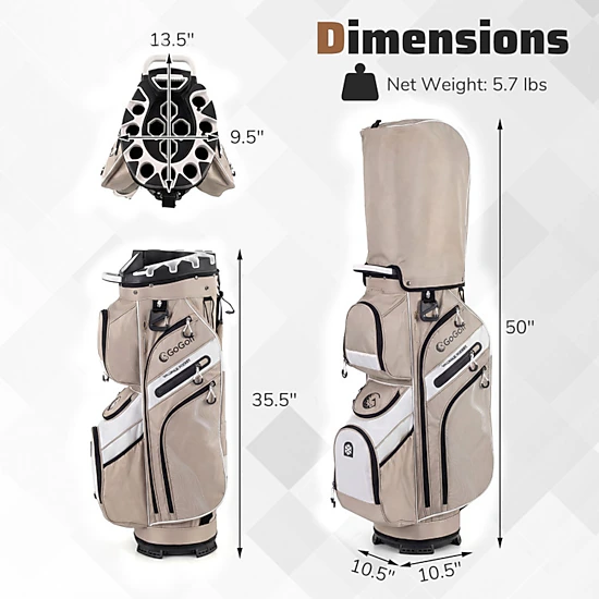 SUGIFT Khaki Golf Cart Bag with 14-Way Full Length Dividers and 11 Pockets 35.5-in H 13.5-in W 10.5-in D