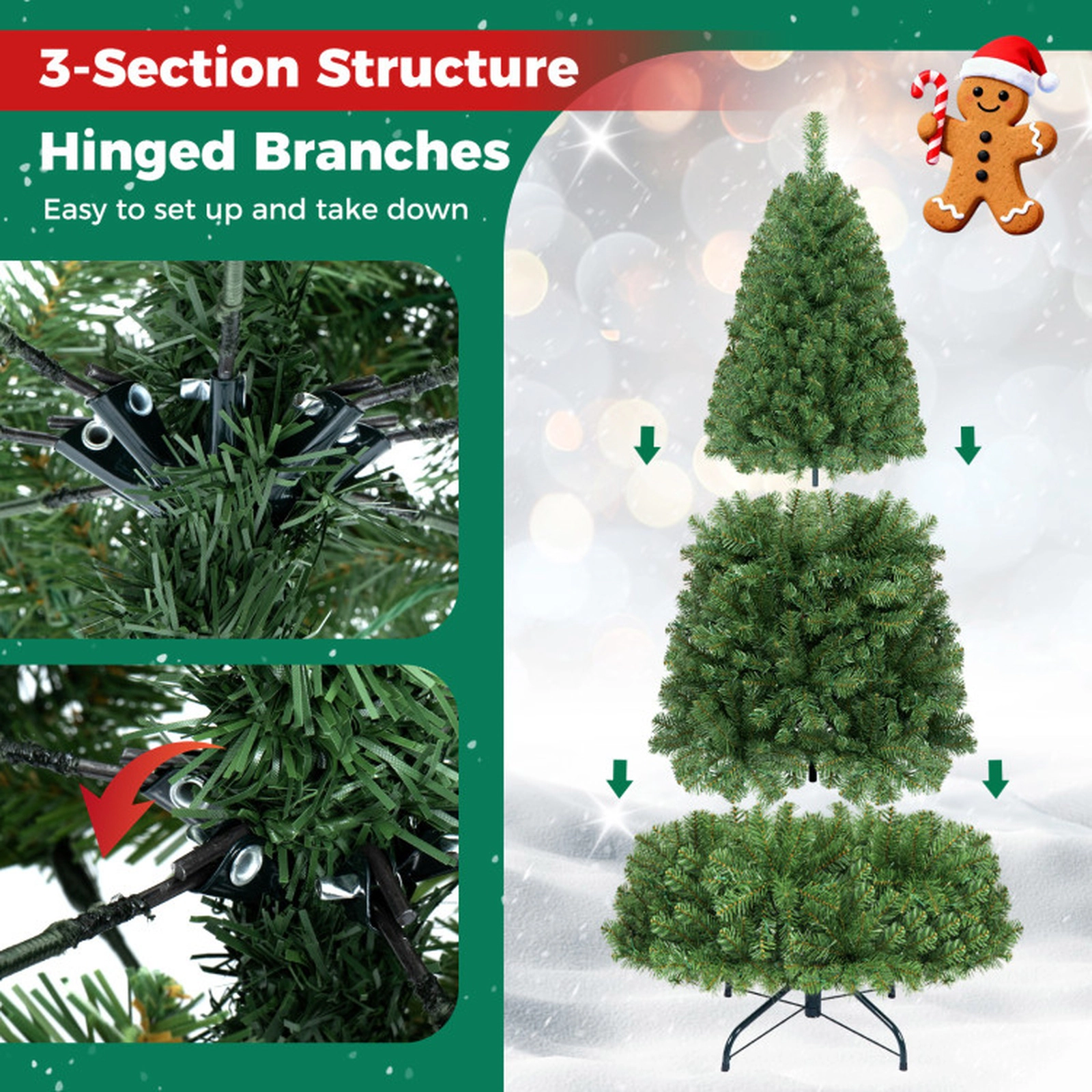 SUGIFT 7-ft Green Pre-Lit Artificial Christmas Tree with 500 LED Lights 1181 Tips Remote and 9 Light Modes