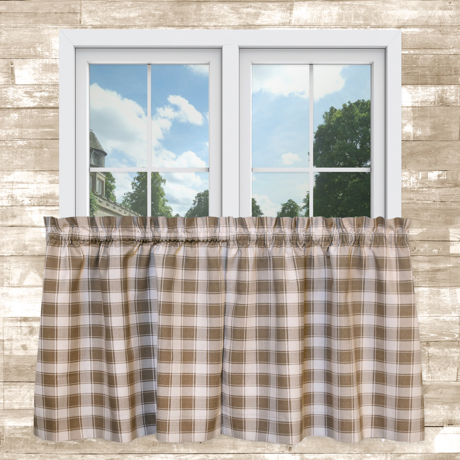 ELLIS 50% Polyester 50% Cotton Country Check Tailored With 1.5" Rod Pocket Tiers 56" x 24" Camel