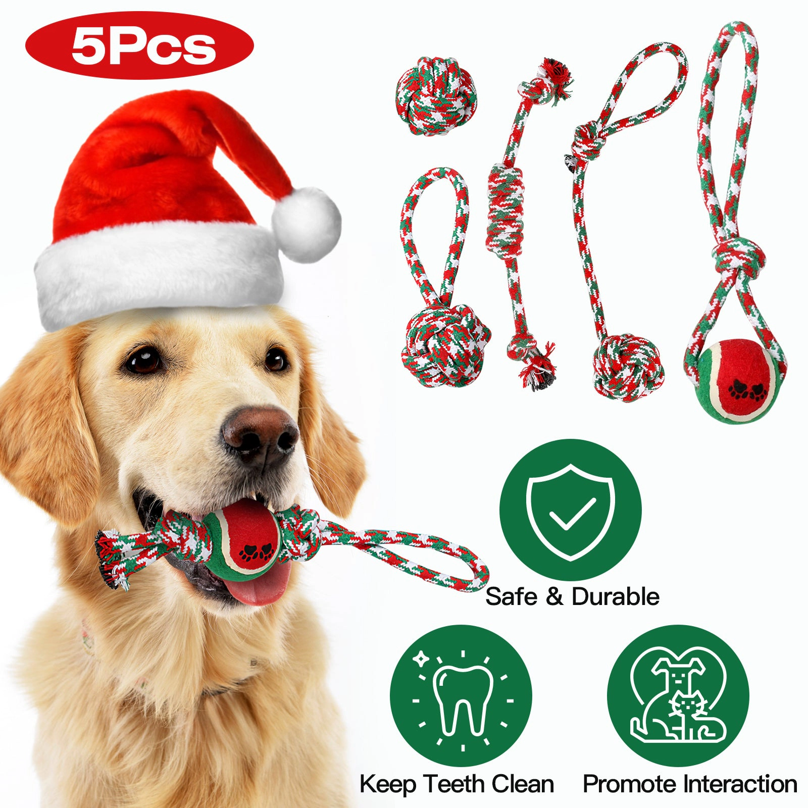 GBruno 5-Piece Christmas Dog Rope Chew Toy Set