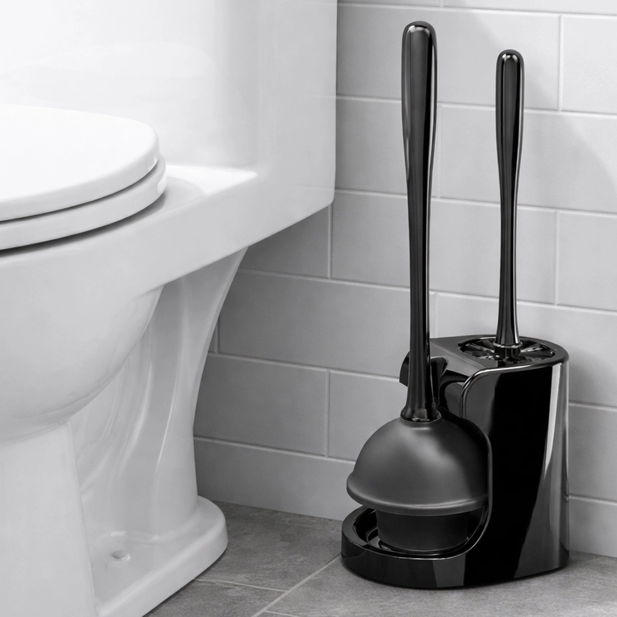 Cheer Collection Dual Action Toilet Plunger and Bowl Brush Set with Compact