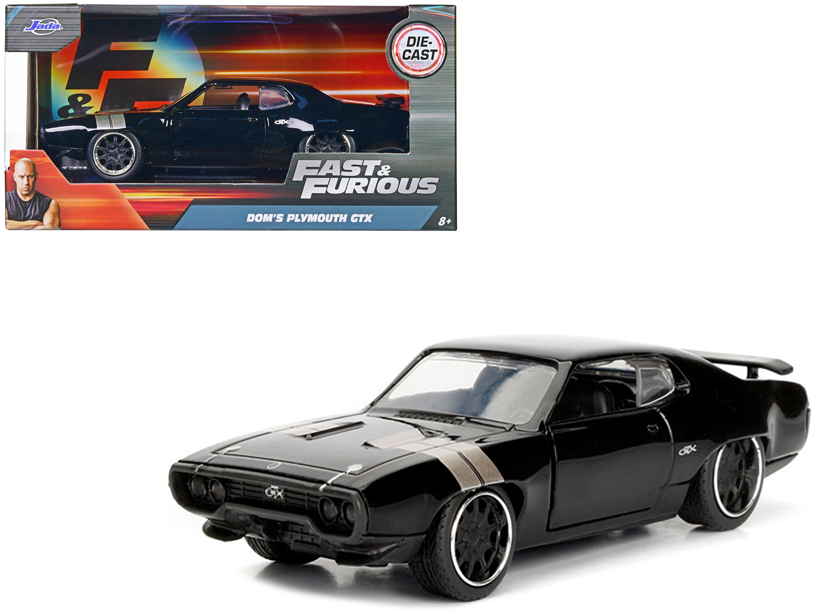 Jada Dom's Plymouth GTX Black with Silver Stripes Fast & Furious F8 "The Fate of the Furious" Movie 1/32