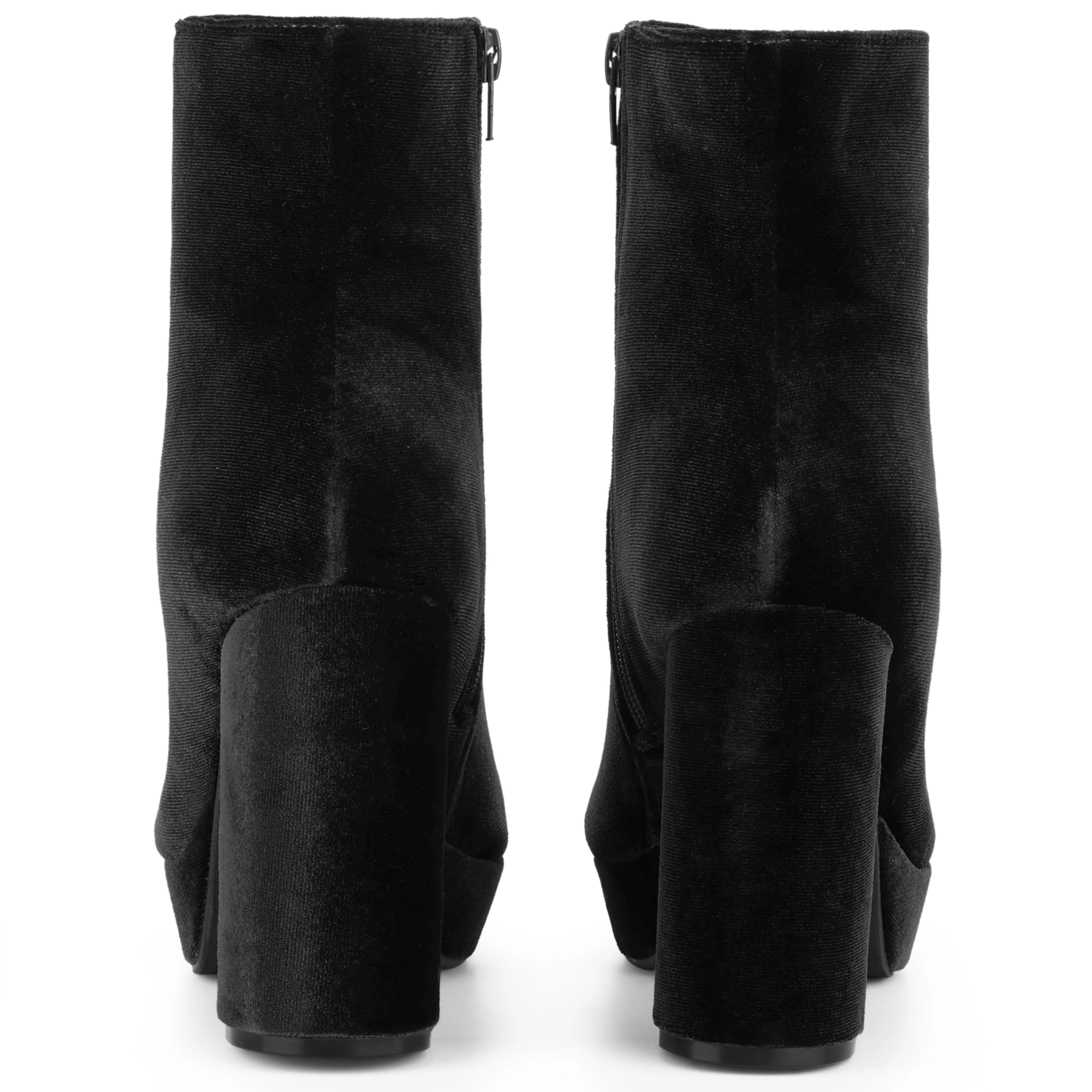 BLISSFUL STEP Women Allegra K Faux Velvet Block Heels Platform Ankle Boots