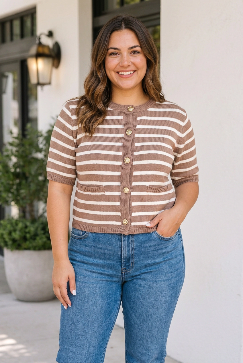 Threaded Pear Sarah Short Sleeve Knit PLUS Cardigan
