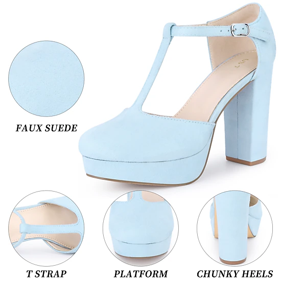 BLISSFUL STEP Women's Platform Chunky Heel Mary Janes Retro T-Strap Pump