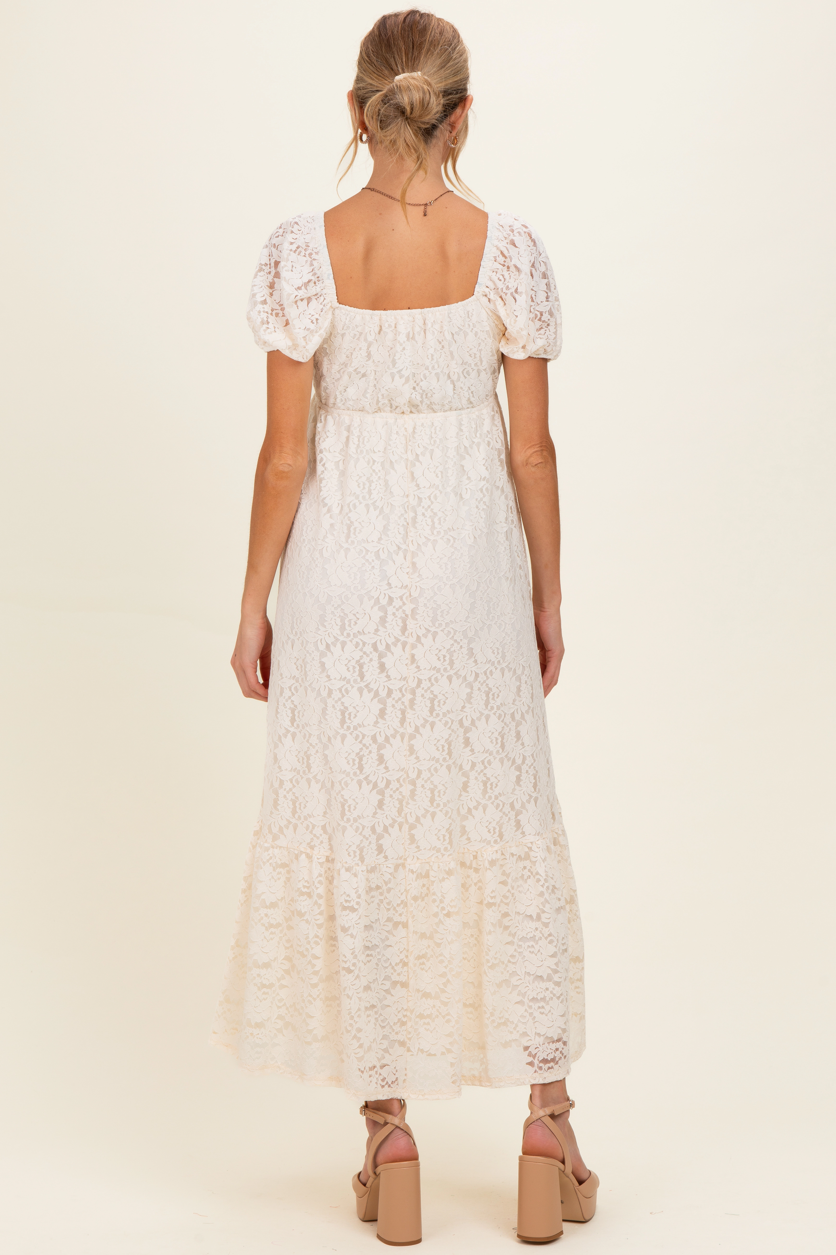 PinkBlush Womens Ivory Lace Maternity Maxi Dress