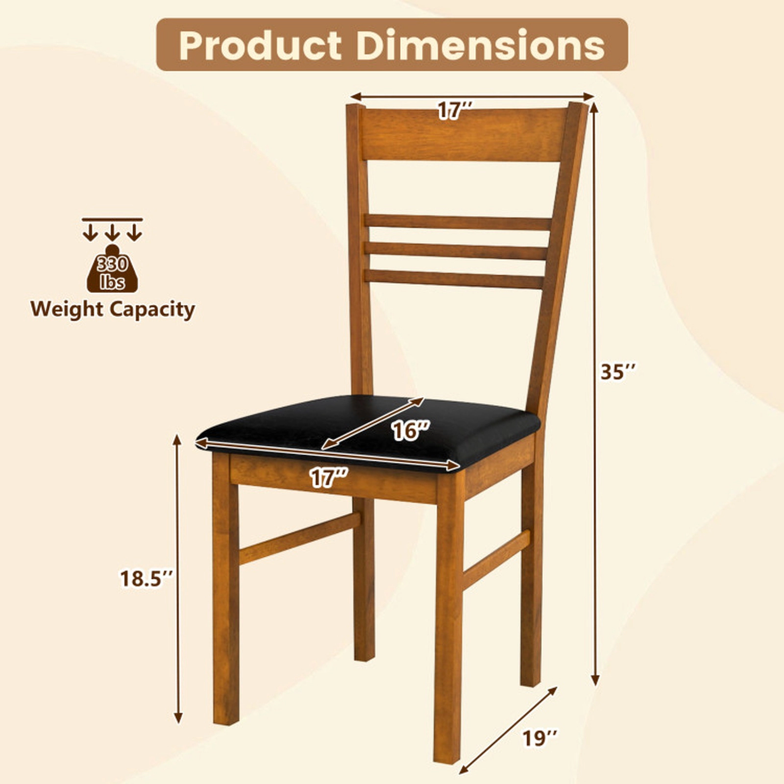 SUGIFT High Back Wood Dining Chair with Rubber Wood Frame 330-lb Capacity Walnut/White Frame Black/Brown Seat