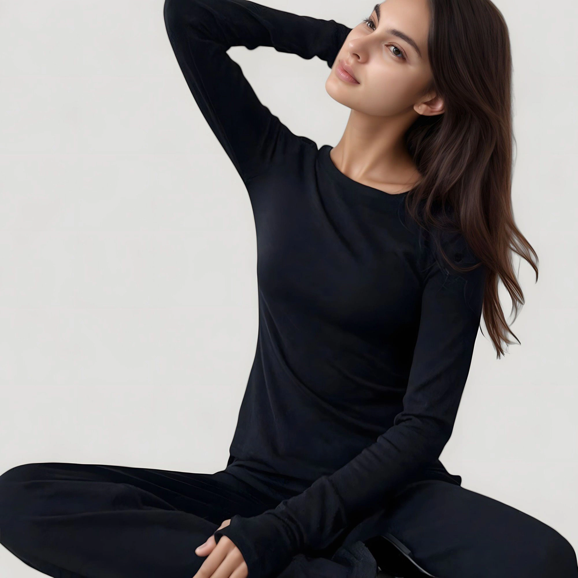 Anna-Kaci Women's Long Sleeve Woven Pajama Set with Fitted Crew Neck Top and Wide Leg Pants
