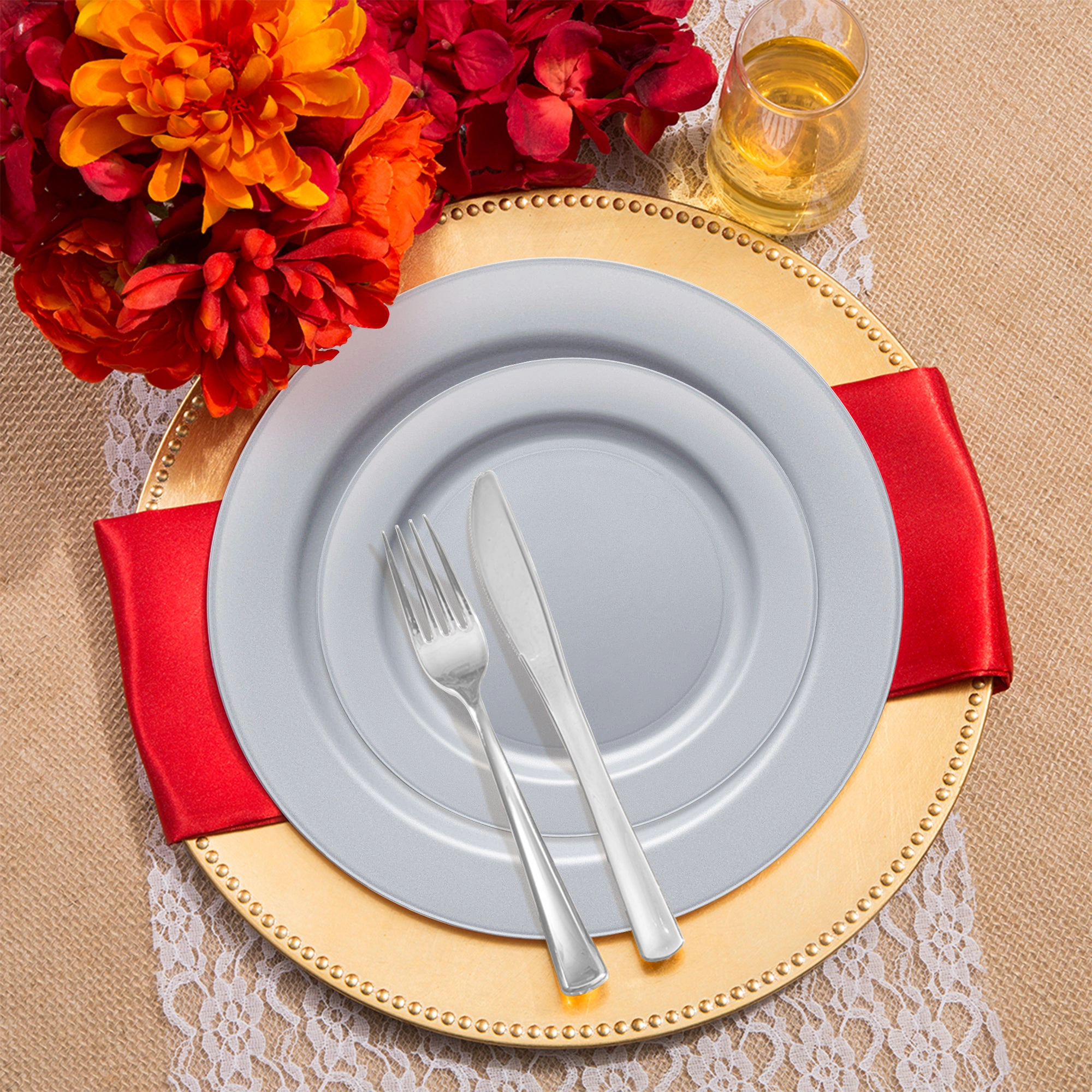 Smarty Had A Party Matte Steel Gray Round Disposable Plastic Wedding Value Set