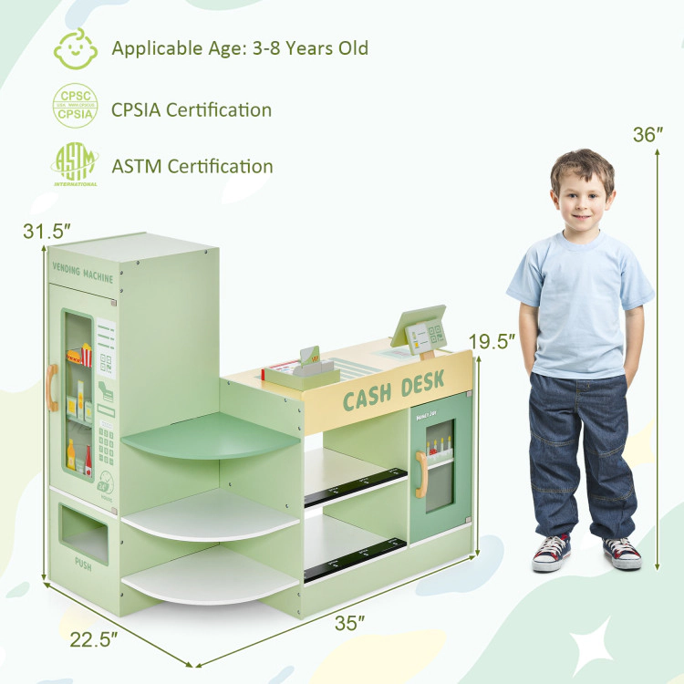 Hivvago Kids Wooden Supermarket Play Toy Set with Checkout Counter
