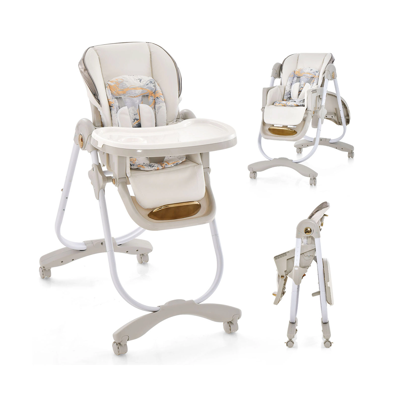 SUGIFT Folding Baby Dining High Chair with Adjustable Height and Recline 50-lb Capacity Ages 6 Months-3 Years Gray
