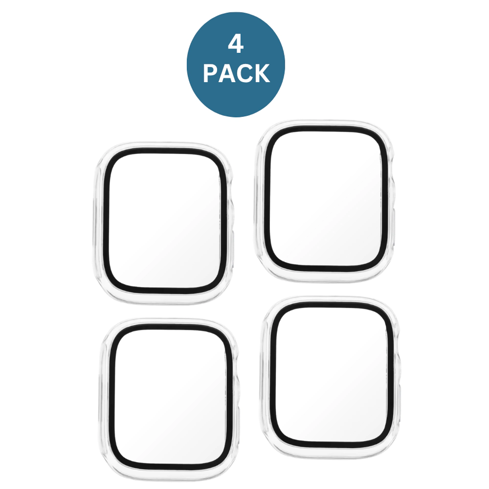 Qixxronics 4PACK Case for Apple Watch Series 9 8 7 (45mm), Built-in Tempered Glass Screen Protector
