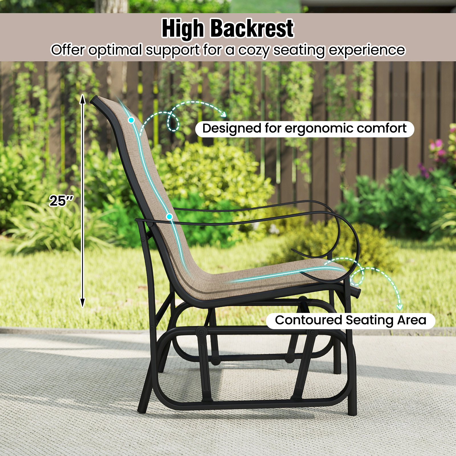 SUGIFT Outdoor Glider Chairs with High Backrest 330-Lb Capacity Mix Brown and Black