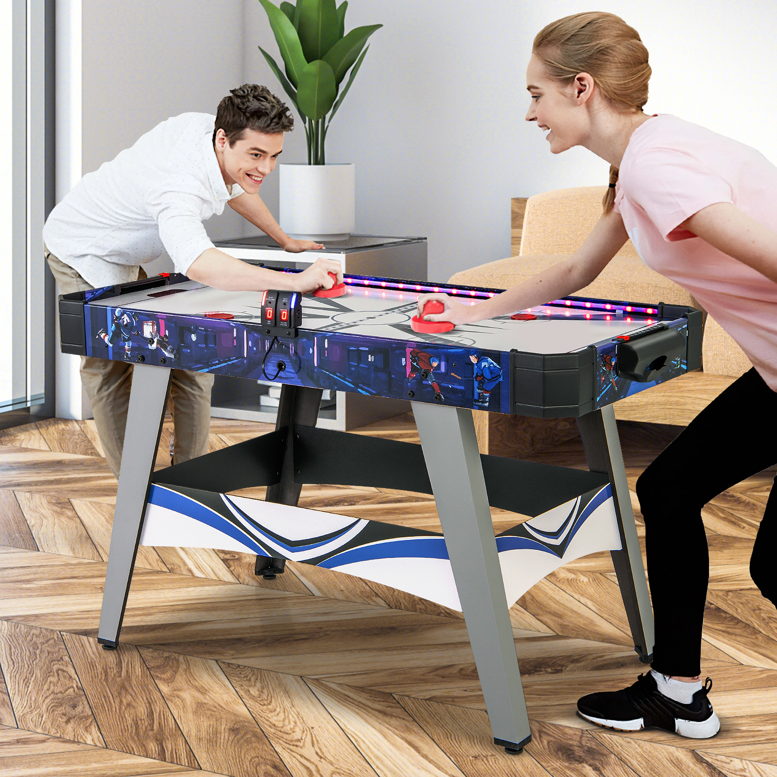 SUGIFT 54-in Air Powered Hockey Game Table with LED Score Display 2 Pushers 2 Pucks and Wide Goal Box