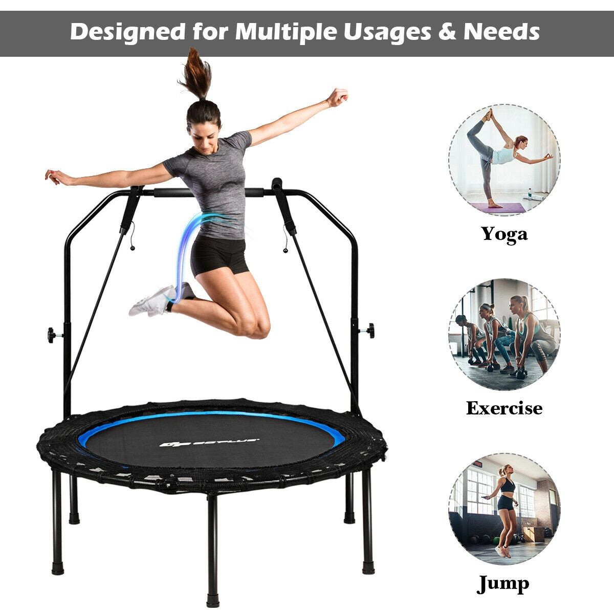 LJG 40 Inch Foldable Fitness Rebounder with Resistance Bands Adjustable Home
