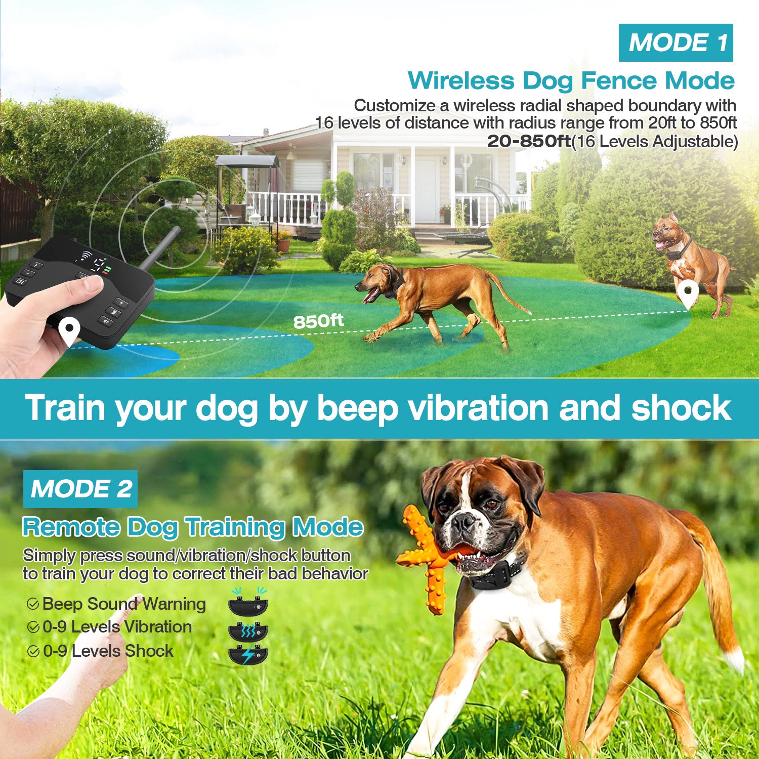 GBruno 2-in-1 Wireless Electric Dog Fence System