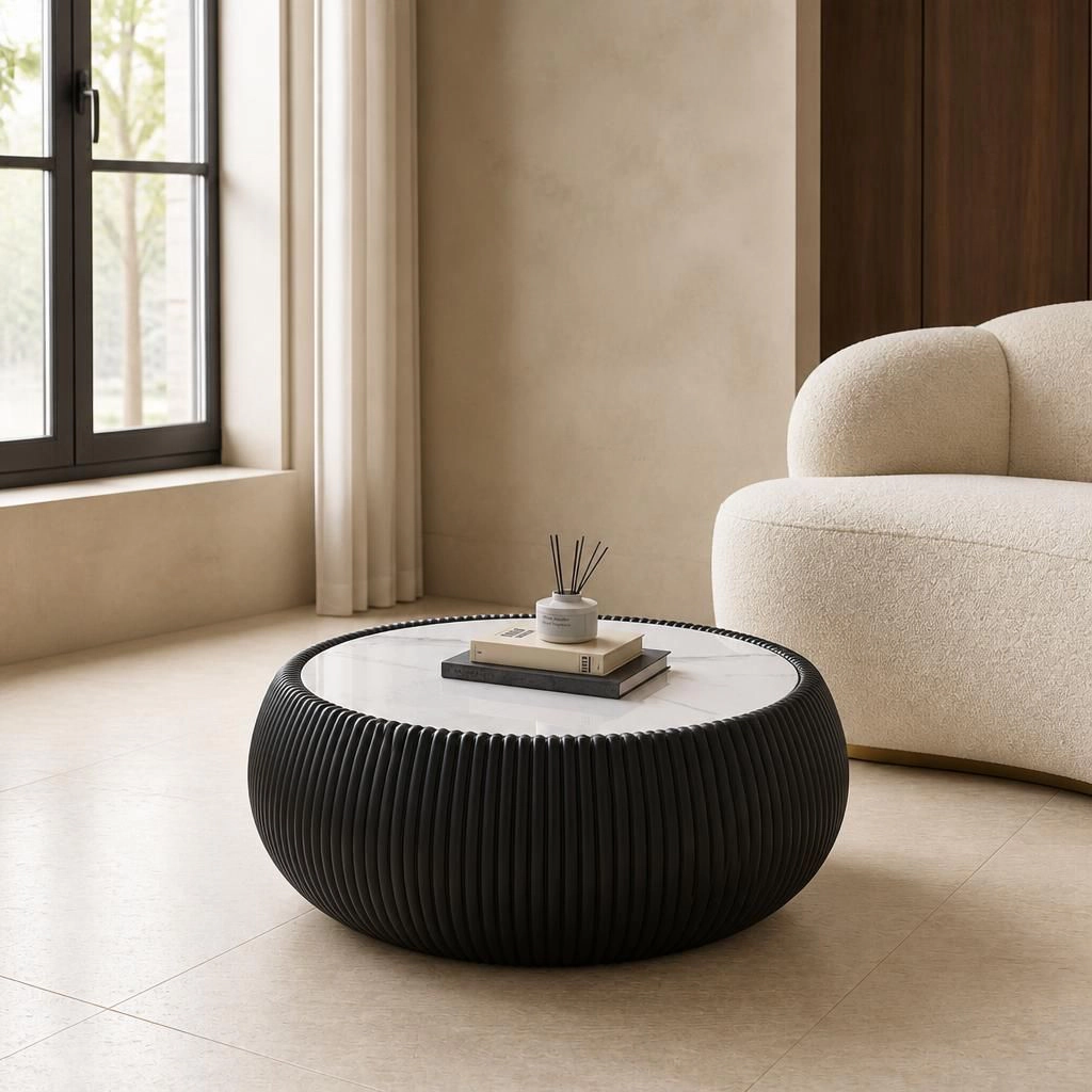 GOODSILO Round Low Profile Multi Material Accent Table