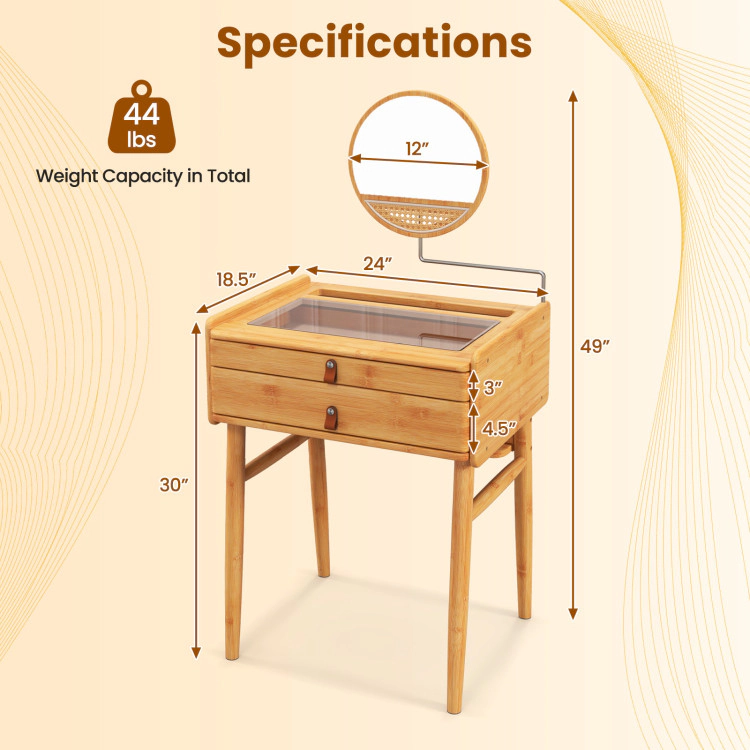 Hivvago Bamboo Makeup Vanity Table With Stool And Rotating Mirror