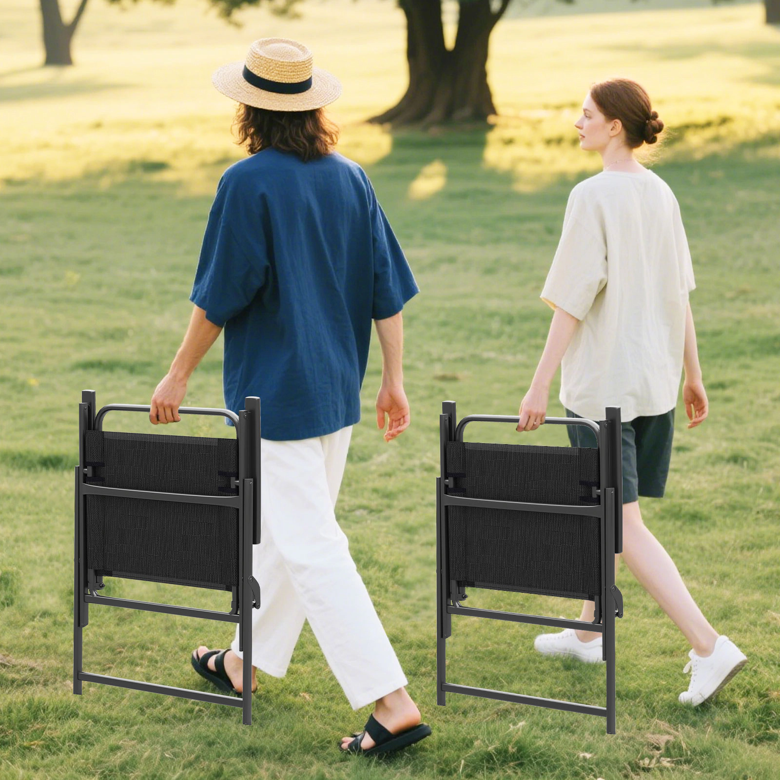 Slickblue Set of 2 Outdoor Folding Chairs Portable Patio Chair with Fabric Seat