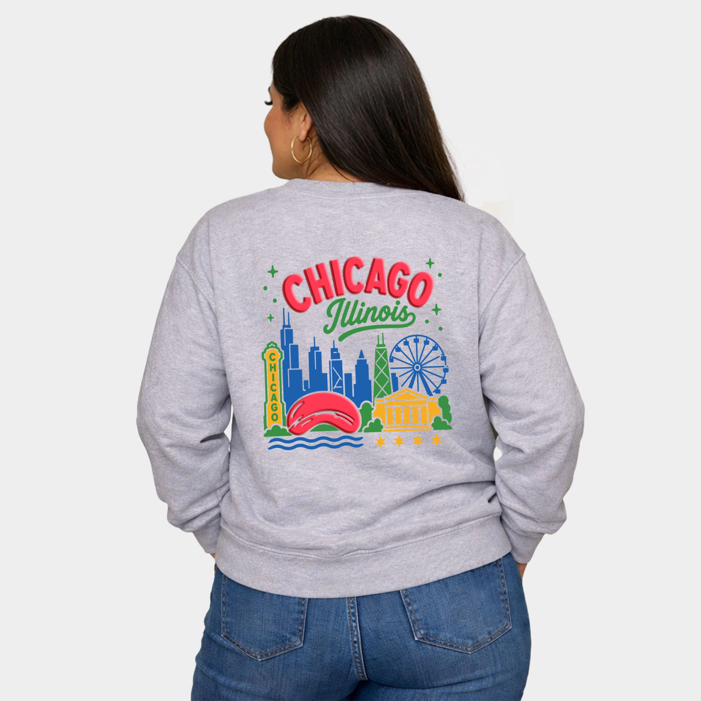 Simply Sage Market - Women's Plus Sized Graphic Sweatshirt Chicago Vibrant Puff Print