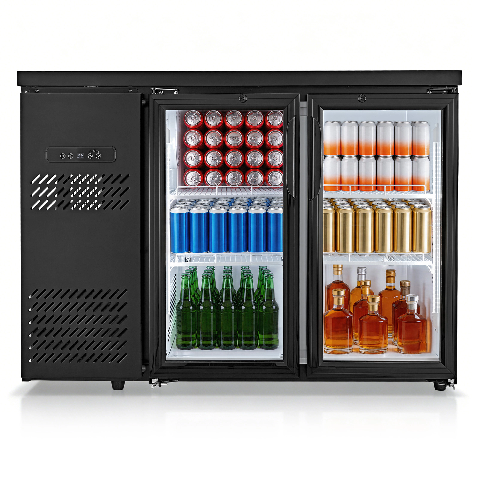 HONGGE 11.8 Cu. Ft Back Bar Beverage Cooler with 2 Glass Doors & LED Lighting for Bar, Restaurant, Cafe