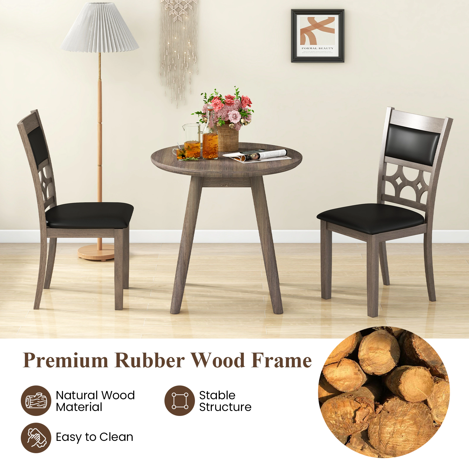 SUGIFT Upholstered Dining Chair Set of 2 with Padded Backrest and Seat 286-lb Capacity Cappuccino Black
