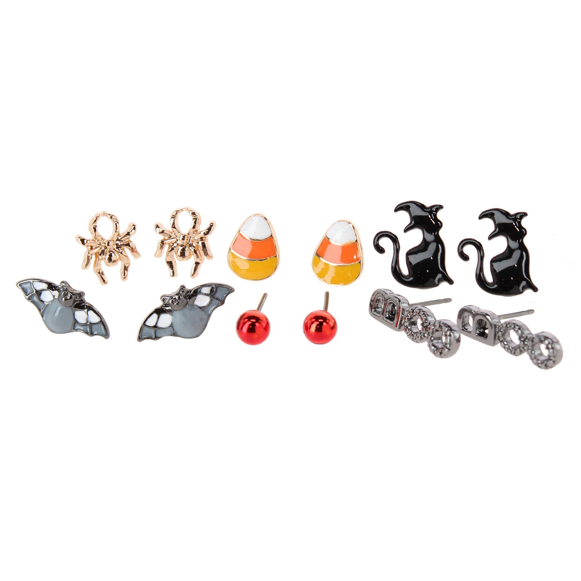 CTM Women's 6-Pair Halloween Stud Earring Set with Post Backs