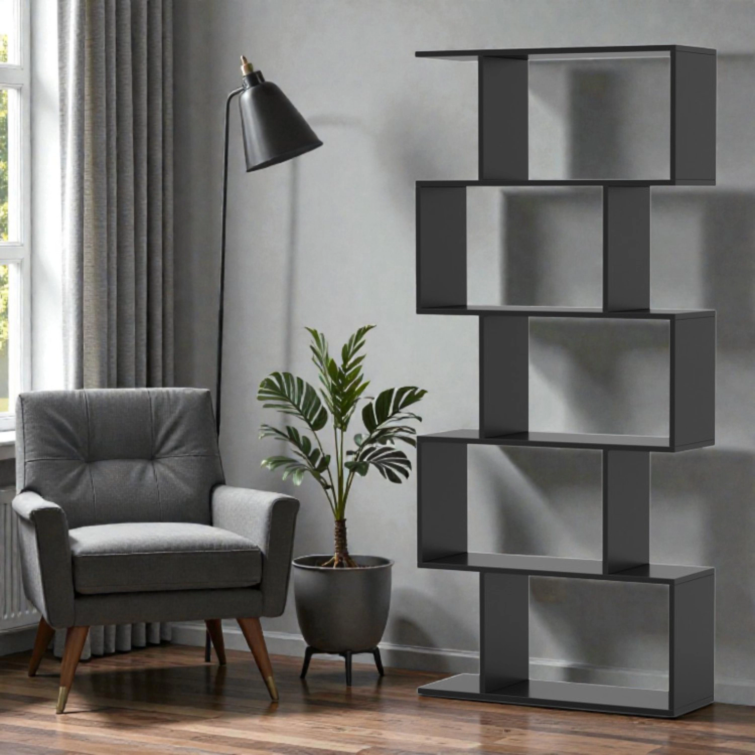 Hivvago Freestanding 5-Tier Bookcase with Anti-Tip Kit