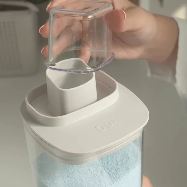OU 50 oz Liquid Soap & Laundry Detergent Dispenser 2 Pack, Clear Airtight w/ Measuring Cap