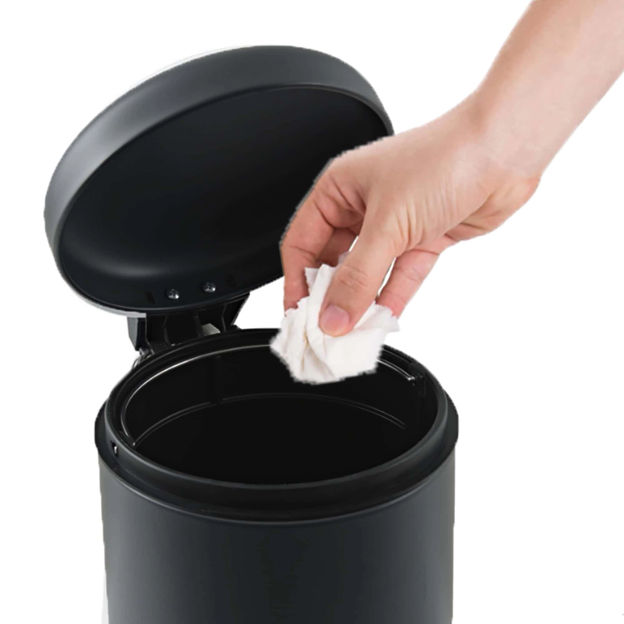 Evideco French Home Goods 3-Quart Metal Step Trash Can - Compact Soft-Close Bathroom Bin