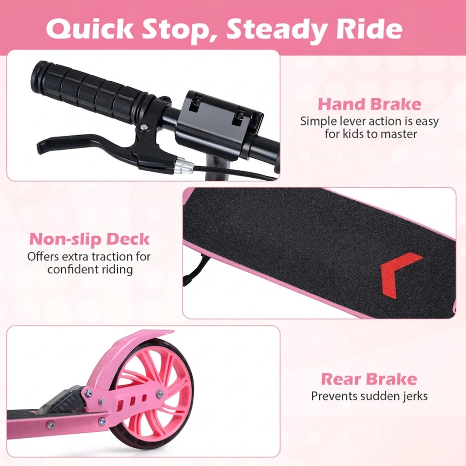 SUGIFT Kids Pink Folding Kick Scooter with 8-in Light-Up Wheels 39-in W 35-in to 41-in H 220-lb Rider Capacity