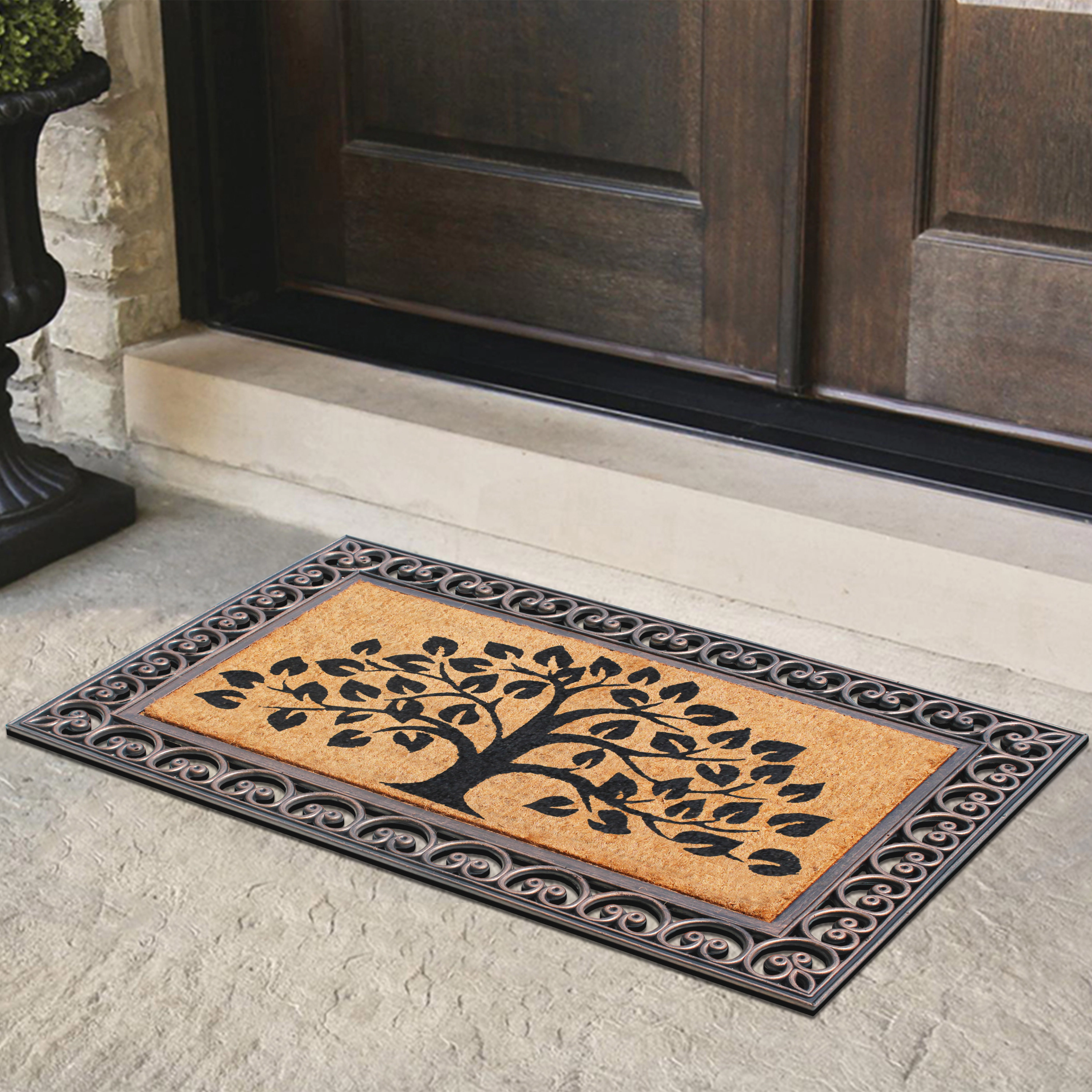 A1HC Coir and Rubber Door Mat 30x48 Inches Anti-Shed Fade-Resistant Heavy Duty Welcome Tree Bronze