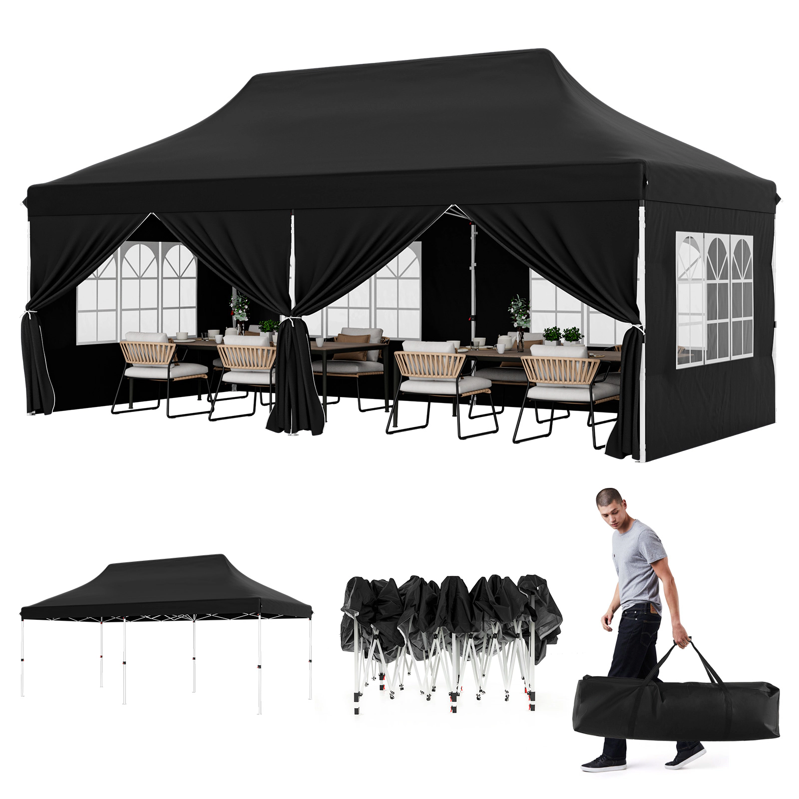 Hivvago Outdoor Canopy with Sidewalls, Windows & Carrying Bag