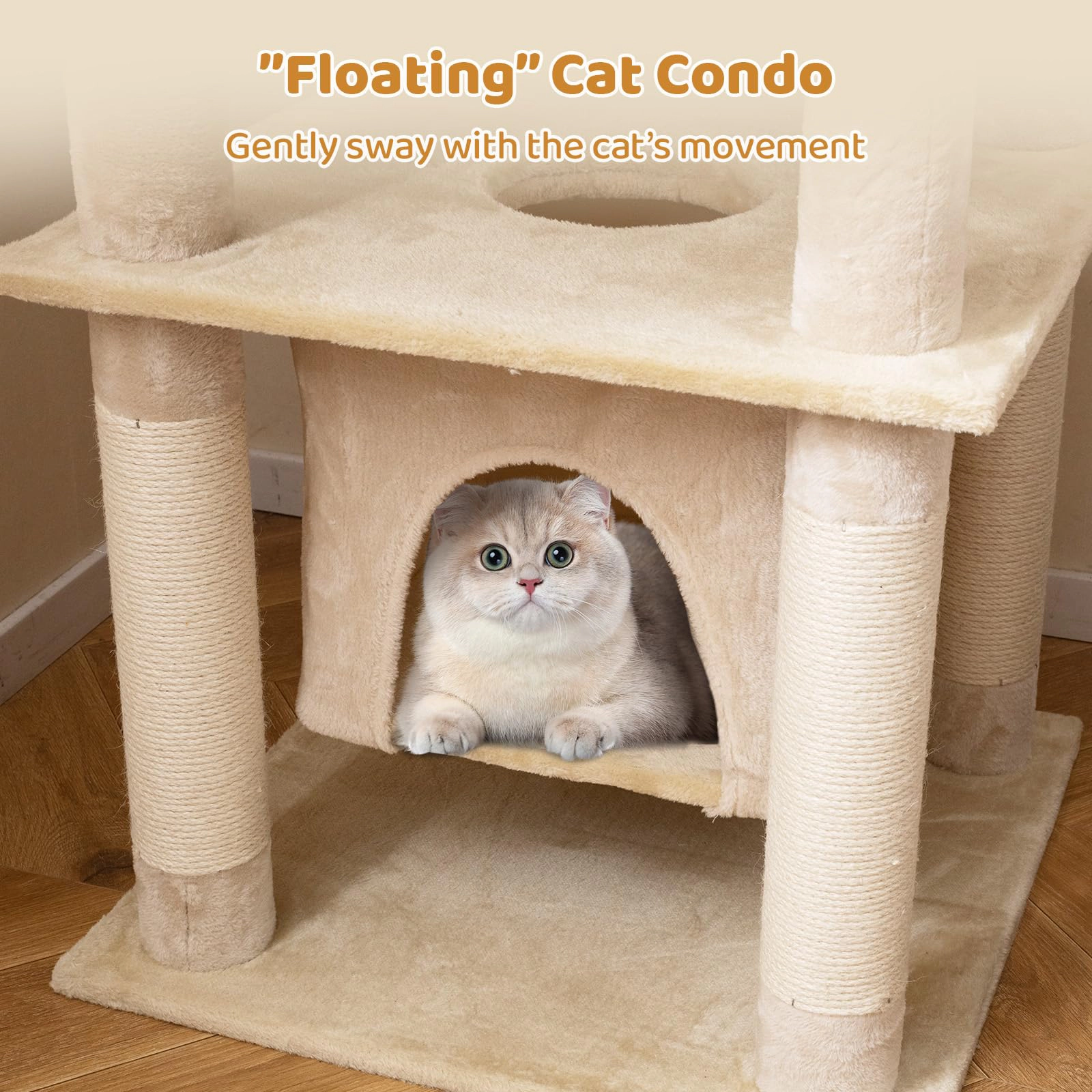Glintex 58-Inch Cat Tree with Swaying Aerial Condo and 6 Scratching Posts