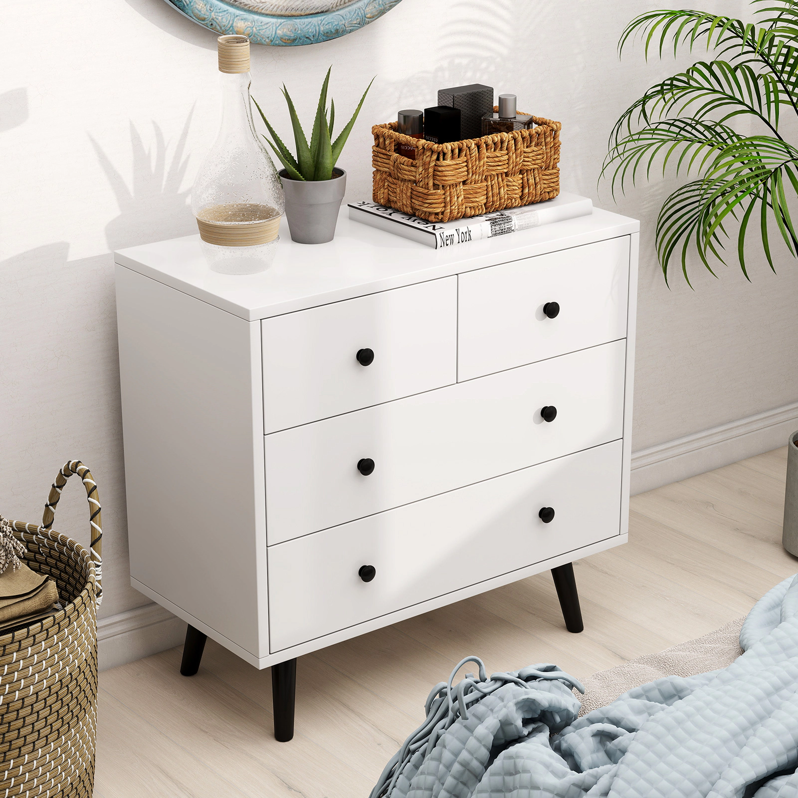 SUGIFT 4-Drawer Freestanding Dresser Chest of Drawers Sideboard Cabinet 110-lb Top Capacity 32-in Tall White