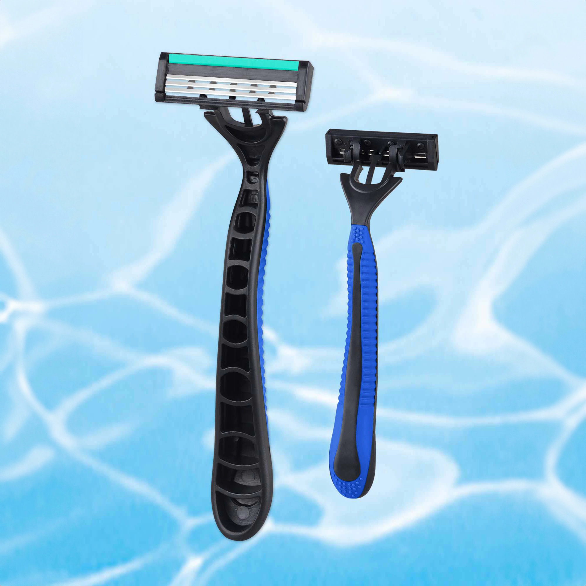 Pursonic Men's 3-Blade Disposable Razors with Pivoting Head, Lubricating Strip & Rubberized Grip Handle 6-Pack