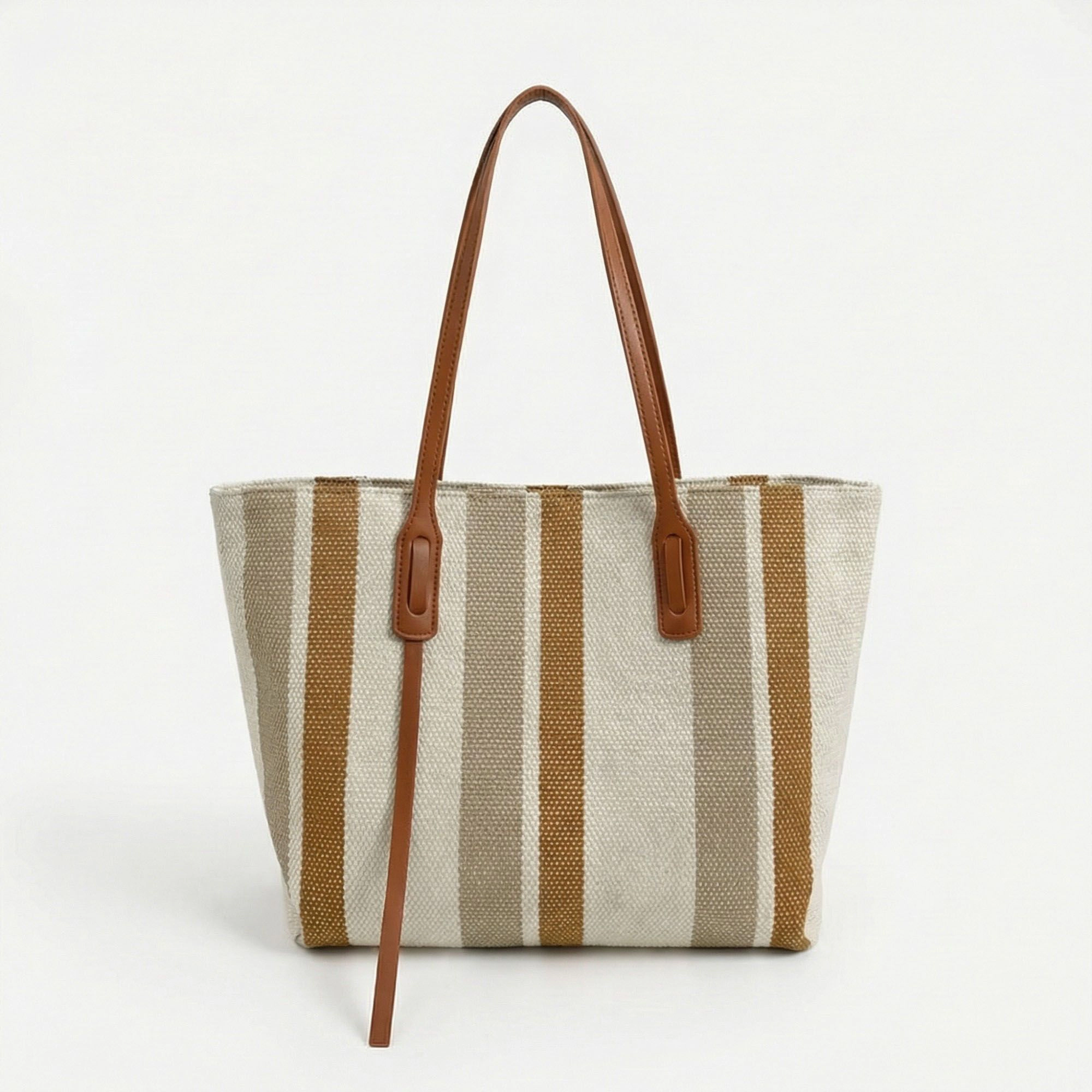 Alilang Women's Striped Canvas Tote Bag with Dual Shoulder Straps and Structured Open Top Design